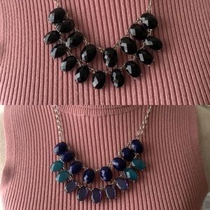 Reversible--Blue to Black Faceted Stones Sterling Silver Plated Necklace